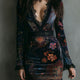 Evie | Boho Floral Velvet Mini Dress With Lace Trim